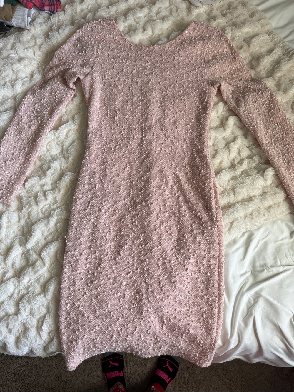 Jennifer Lopez Blush Pink Long-Sleeve Knit Dress